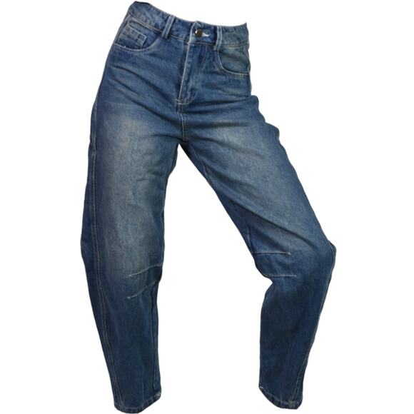 Barrel Leg Jeans Blue Balloon High Waist Medium Wash Baggy Wide Leg Ankle 25 26 - Picture 8 of 14